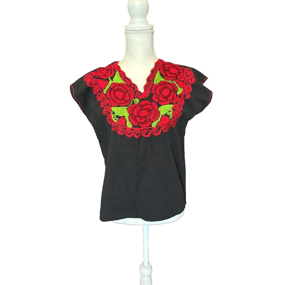 Traditional Handmade Cotton Floral Embroidered Mexican Fiesta Festival Blouse